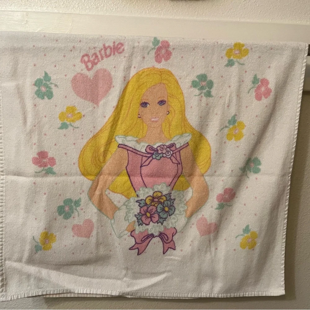 Vintage Franco Barbie holding Flowers Bath Towel 22x42